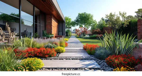 Modern House Exterior with Lush Landscaping Design