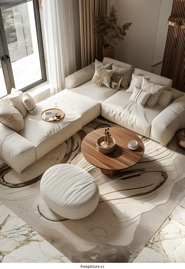 The living room is decorated in a modern and simple style