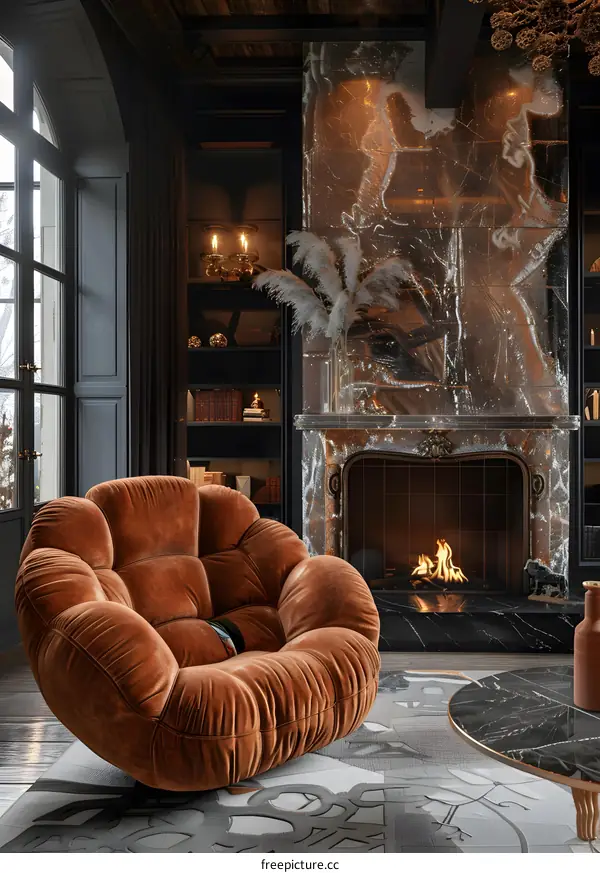 fireplace, armchair, living room, interior design