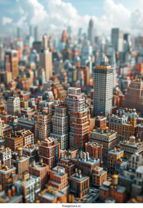 A miniature diorama of a city with tall skyscrapers and buildings
