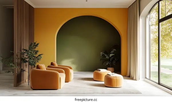 Modern Living Room Interior Design with Warm Colors