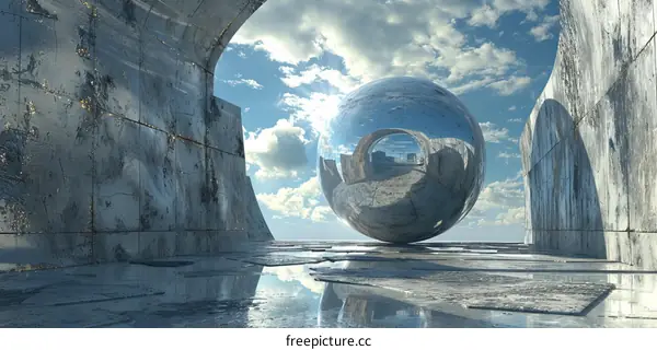 Giant Sphere in Surreal Concrete Environment