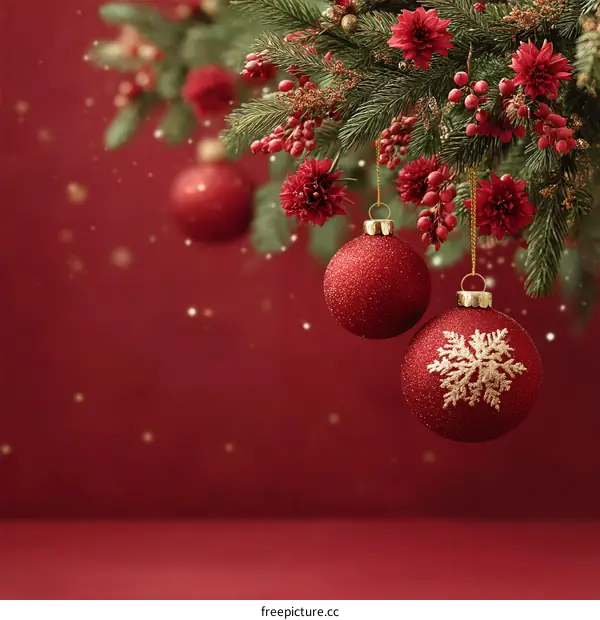 Christmas Decorations on a Red Background