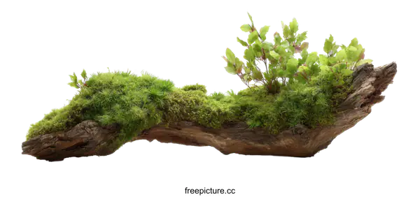 [Transparent Background PNG]Driftwood Planter with Moss and Plants