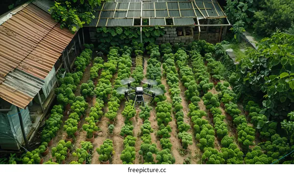 Drone Flying over Green Crop Field