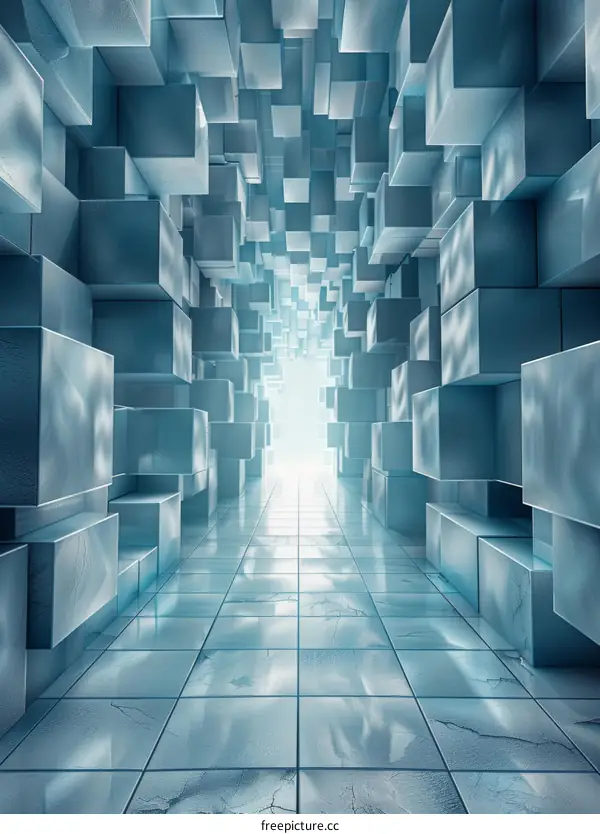 Blue and White Modern 3D Hallway