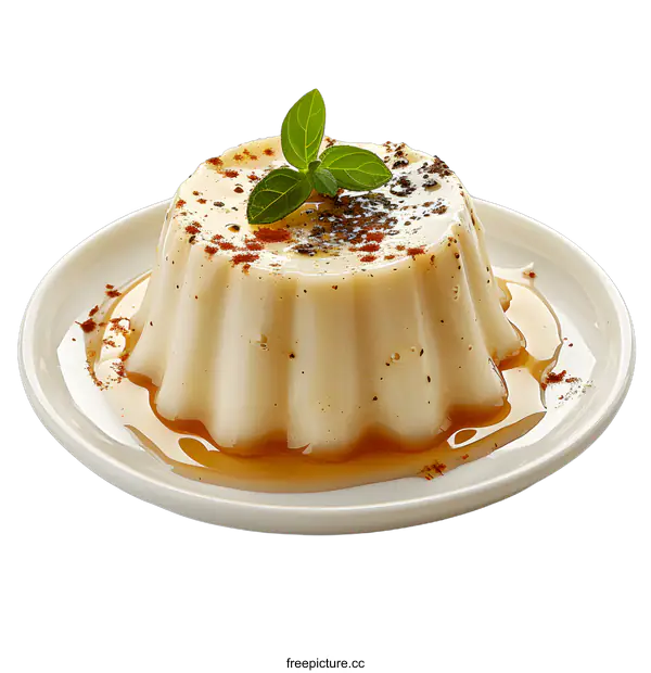 [Transparent Background PNG]A delicious vanilla custard pudding with caramel sauce