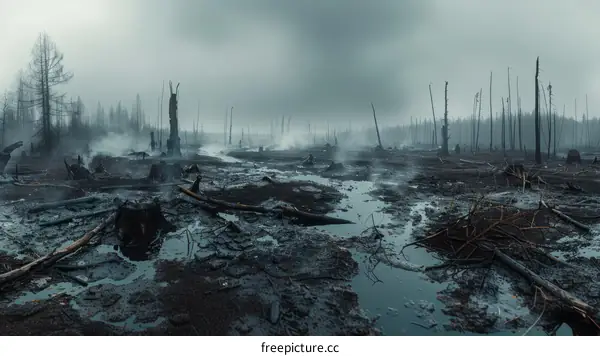 Post-Apocalyptic Swamp: Dead Trees and Toxic Waters