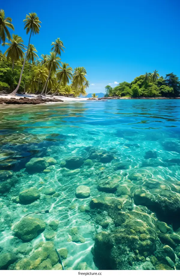 Amazing crystal clear water half underwater half above water beach landscape