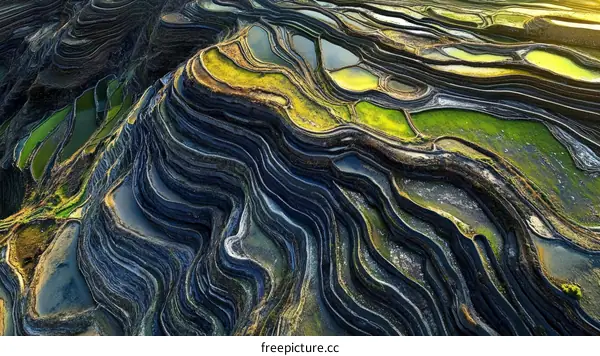 Amazing Terraced Rice Paddies Aerial View