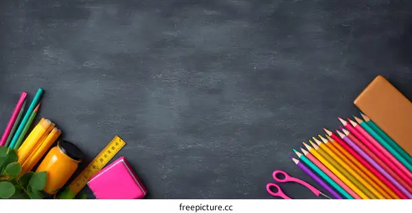 Back to School Supplies on Dark Chalkboard