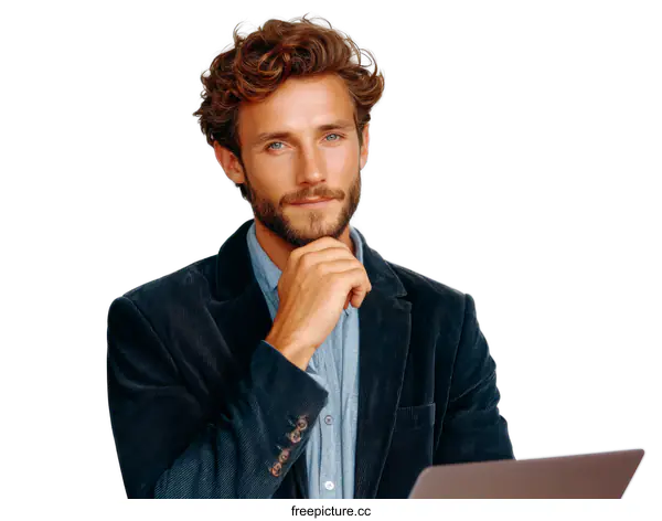 [Transparent Background PNG]Caucasian Man in Business Attire Thinking