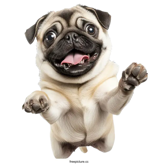 [Transparent Background PNG]Playful Pug Raising Paw Over White Background