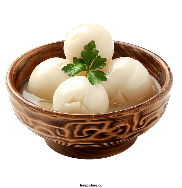 [Transparent Background PNG]Pickled onions in a wooden bowl