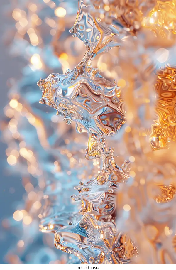 Abstract Background with Blue and Gold Swirls and Bokeh Lights