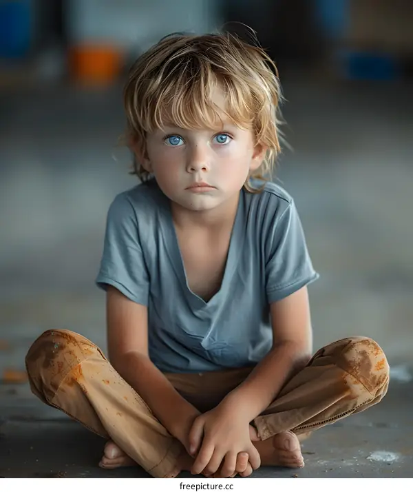 Portrait of a young boy with blue eyes