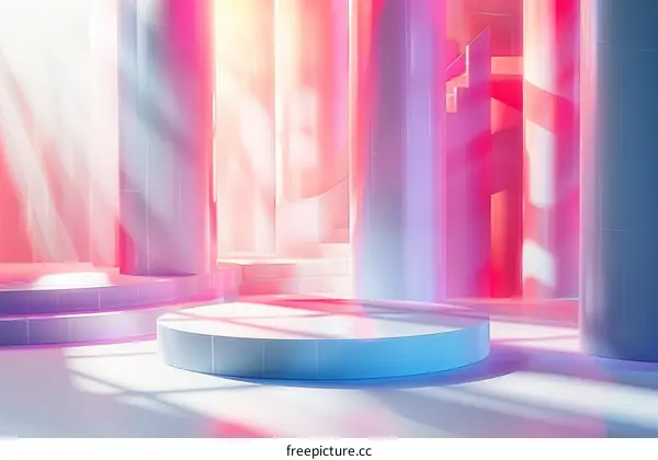 3D Rendered Architectural Structure in Pink and Blue