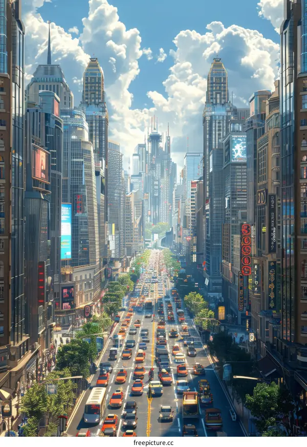 Futuristic Cityscape with Traffic
