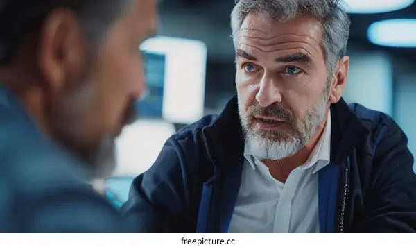 Two men in a serious conversation