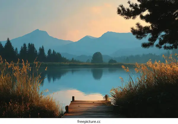 Peaceful Mountain Lake Sunrise Serenity