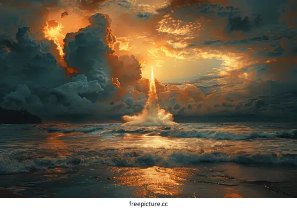 Rocket launch from a stormy sea