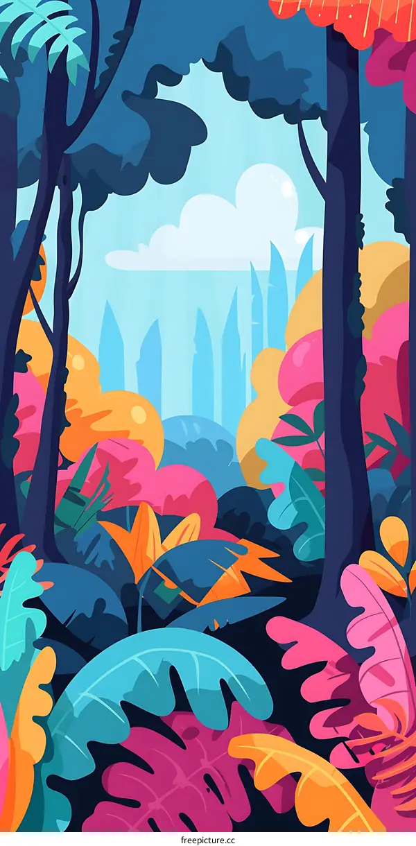Colorful Illustration of Lush Tropical Jungle