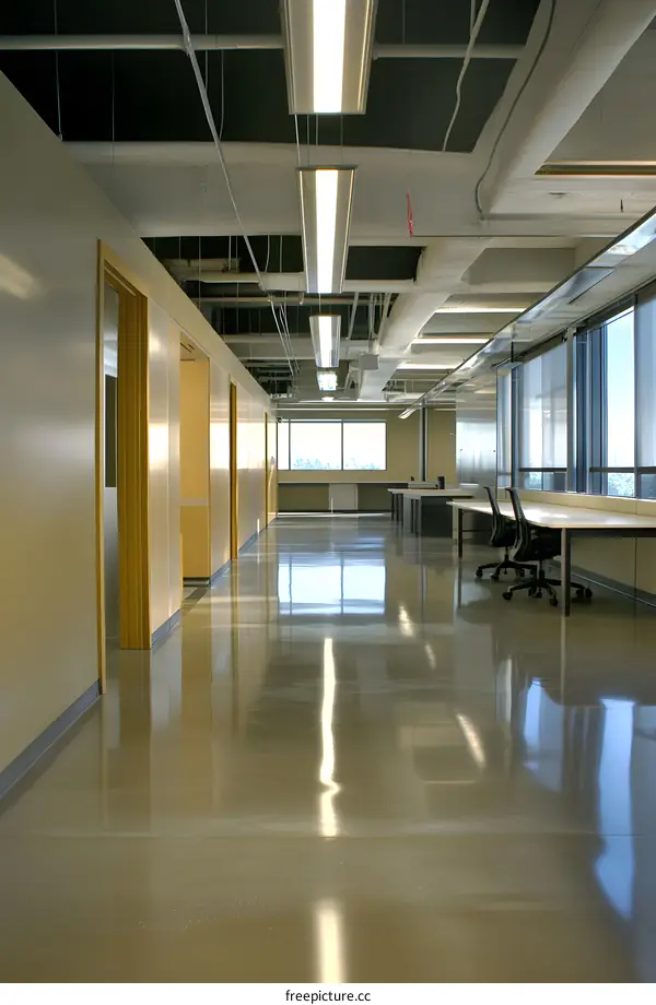 Modern Office Corridor With Shiny Floor