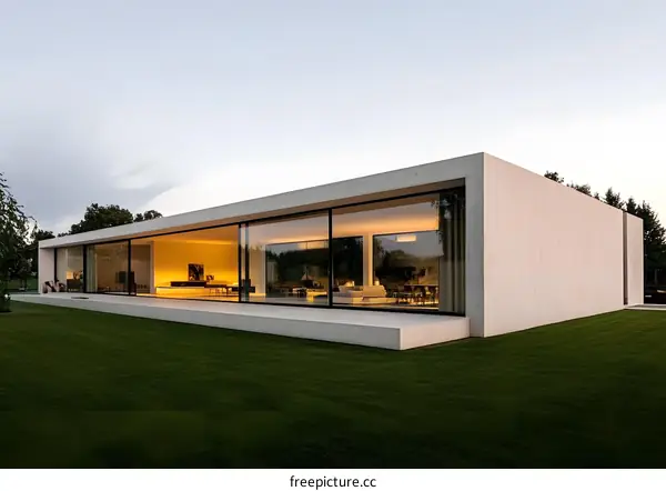 Modern Minimalist House with Large Glass Windows and Open Floor Plan