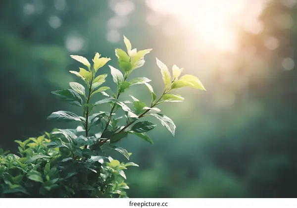 Fresh Green Leaves in Sunlight Nature Background