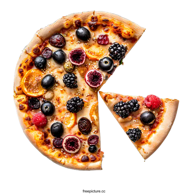 [Transparent Background PNG]Fruit Pizza with Blackberries, Raspberries, Figs and Orange Slices