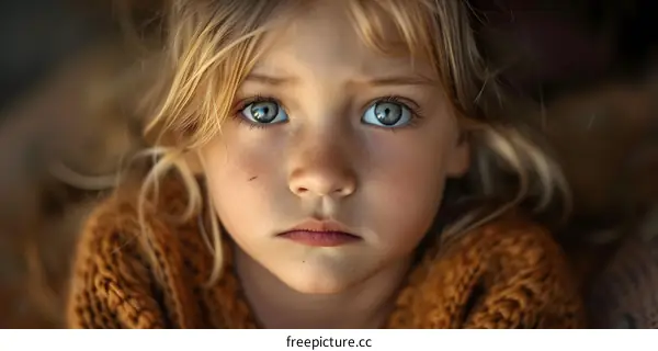 Portrait of a Blonde Girl With Green Eyes