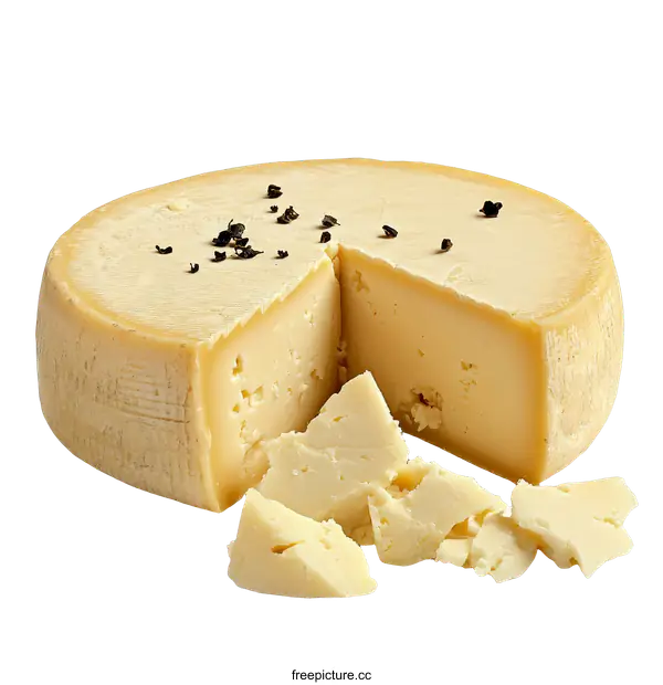 [Transparent Background PNG]Round Cheese Wheel with Slices and Pepper