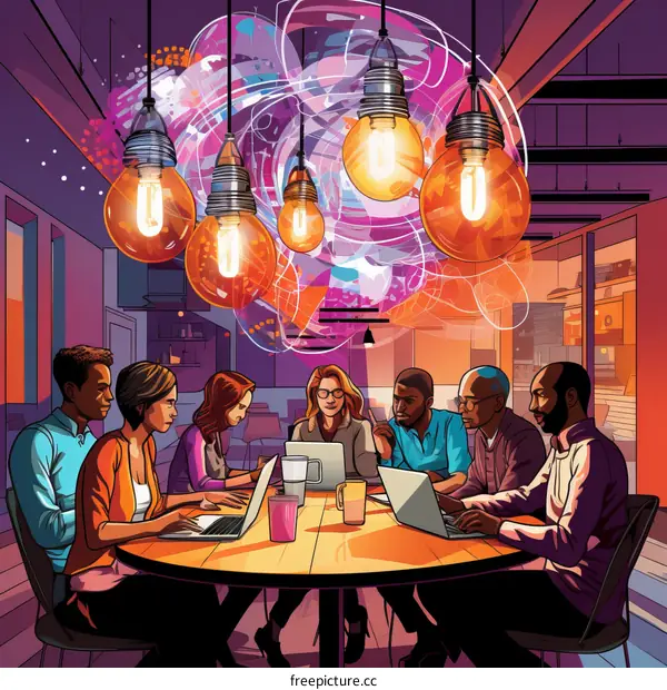 Diverse group of people brainstorming in a creative space