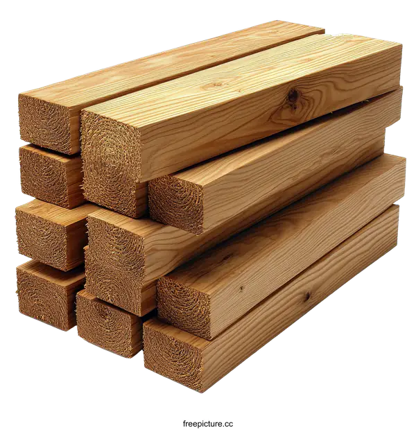 [Transparent Background PNG]Stacked Lumber Pieces Displaying Wood Grain