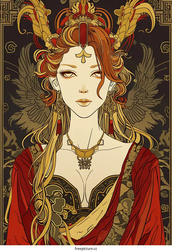 Art Deco Style Woman in Red and Gold