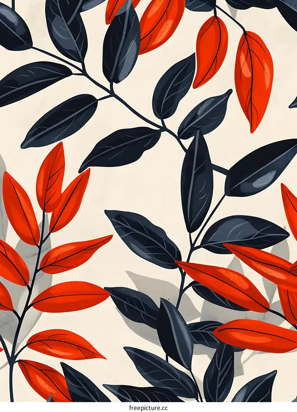 Red and Blue Leaves Pattern Illustration