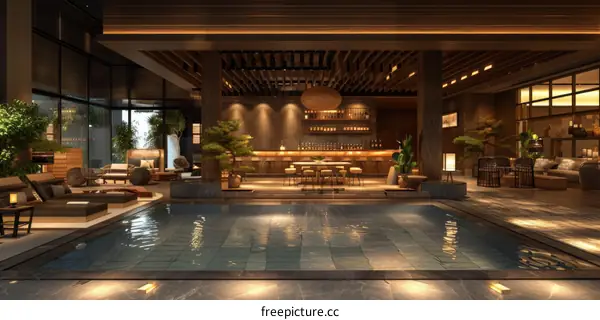 Modern Luxurious Indoor Spa Pool Area Design