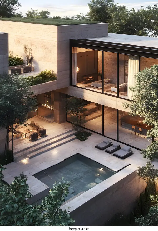 Modern House with Swimming Pool and Green Roof