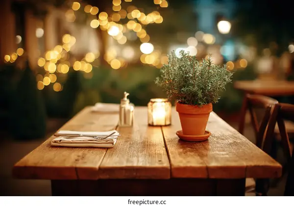 Outdoor Restaurant Table at Night with Soft Lighting