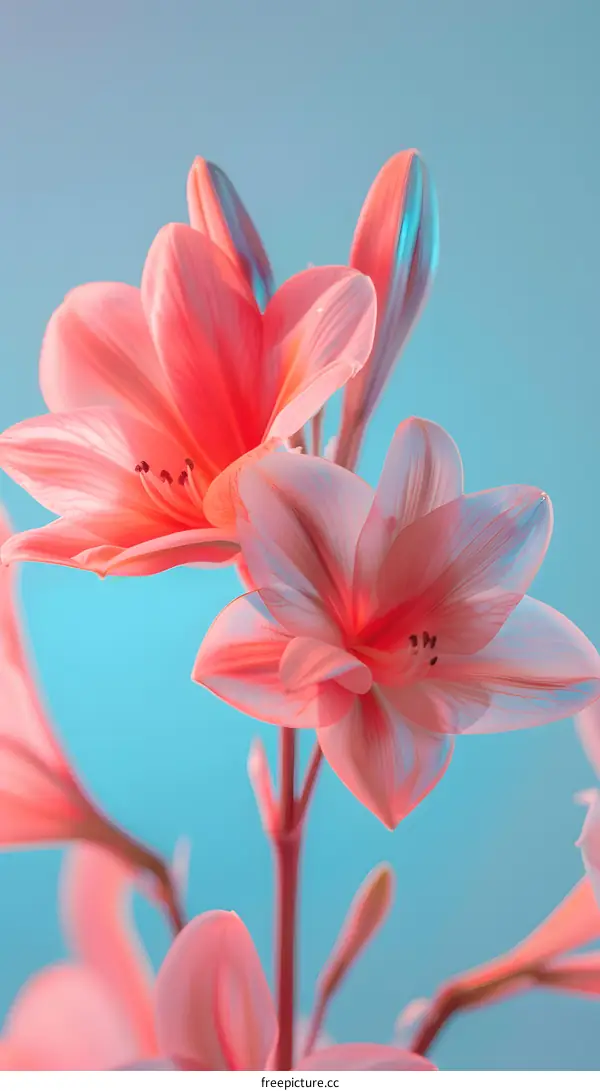 Close Up Pink Flower on Blue Background