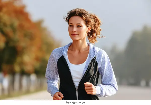 Woman Running Outdoors in Autumn