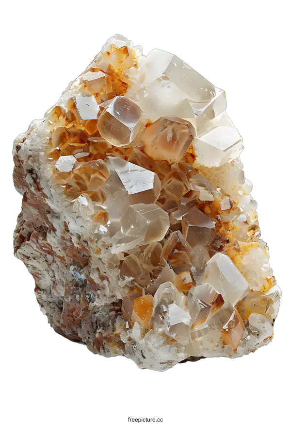 [Transparent Background PNG]Raw Clear Topaz Crystal Cluster on Matrix