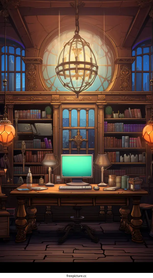Enchanted Library Room Interior Illustration