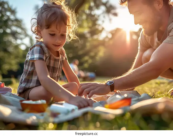Father and daughter having picnic in park