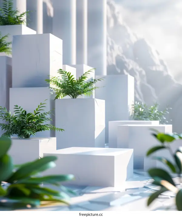 White and Green Minimalist 3D Product Display Pedestal