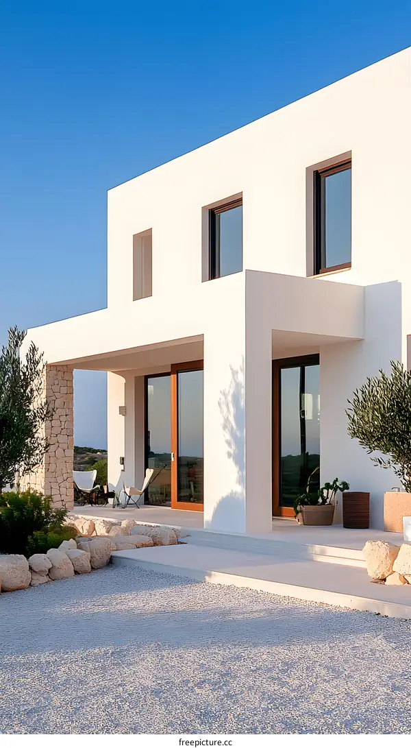 Modern Minimalist White House With Gravel Driveway