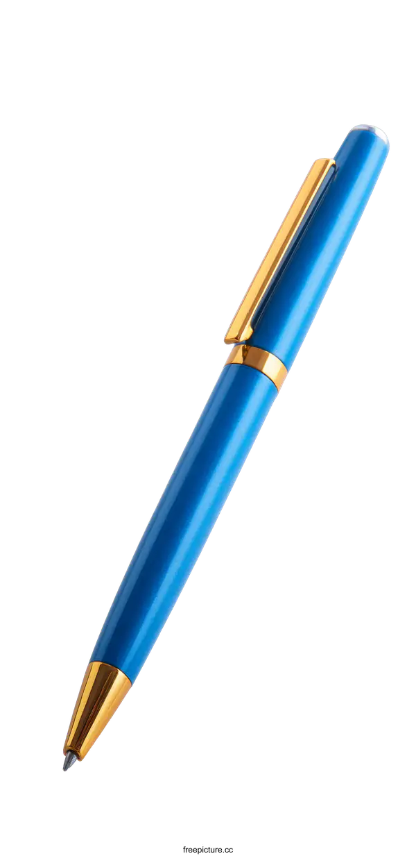 [Transparent Background PNG]Blue Ballpoint Pen with Gold Accents