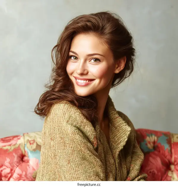 Beautiful Woman in a Knitted Cardigan