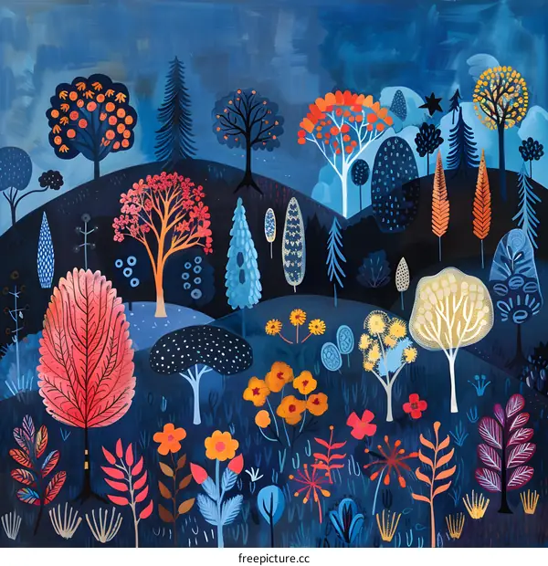 Blue and Orange Forest Illustration