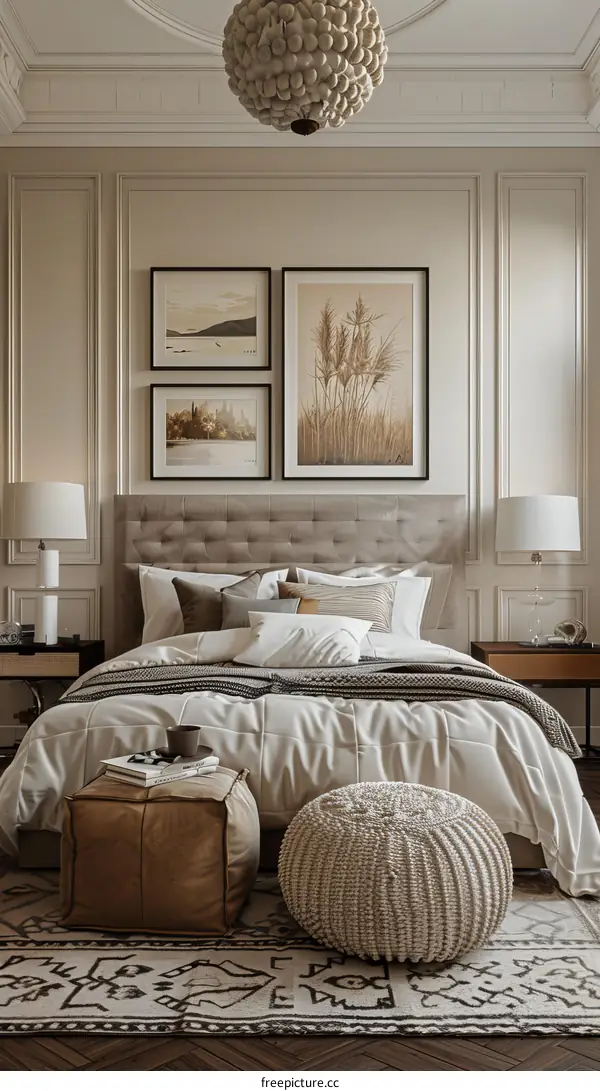 Elegant Bedroom with Artwork Display